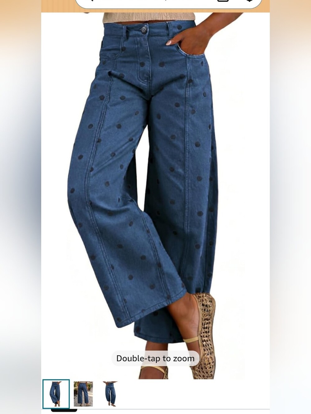 CHOUYATOU Women's Blue Polka Dot Denim Jeans US Size M High Rise Wide Leg